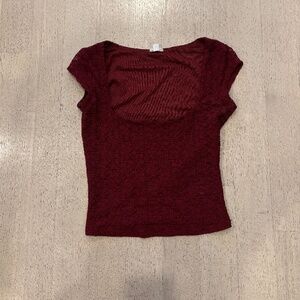 UNWORN/UNWASHED Garage Portia Lace Square Neck Tee Dark Red XXS